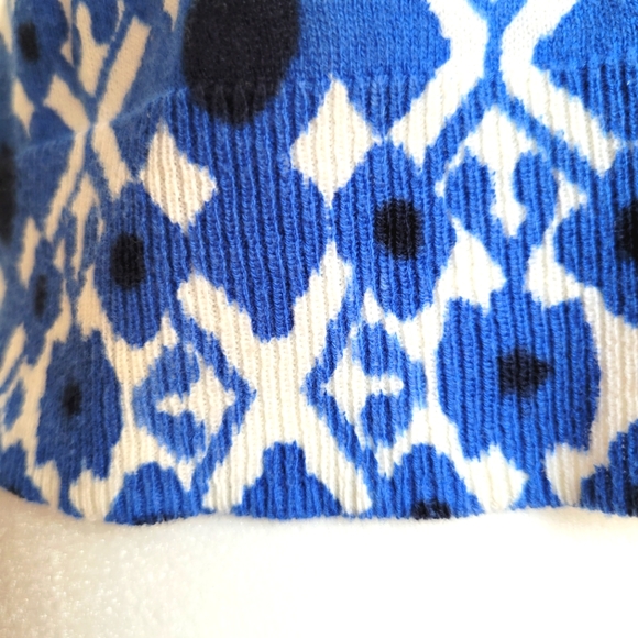 Jones New York Thin Knit Blue White Cotton Short Sleeve Button Down Blouse Sz. M - Picture 10 of 12